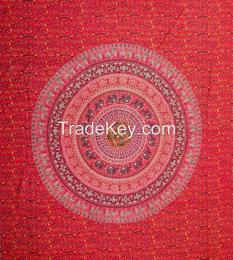 Block Printed Bed Sheet /Bed Spread Hippie Mandala Indian Tapestry/Blue Cotton Mandala Bed cover