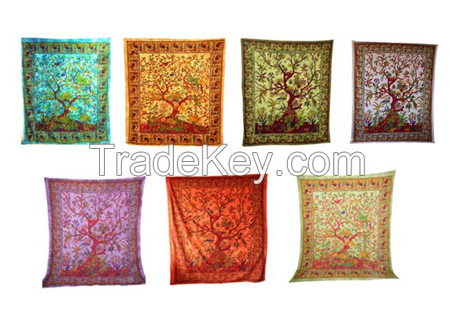 Handicrunch | Traditional Ethnic Style Tree of Life Tapestry  Bed Cover, Wall hanging