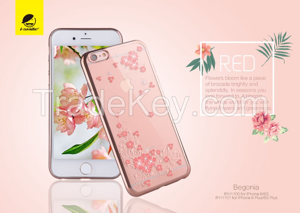 I-Smile Flowers and Diamond TPU Case for iPhone 6/6S, Clear & Ultra-flexible with IMF Process