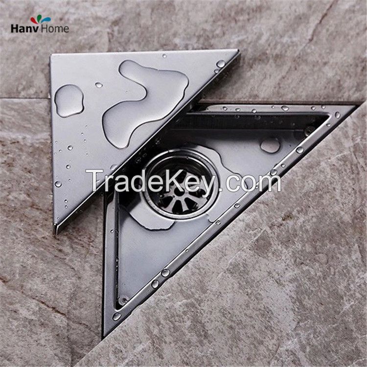 Hidden type Triangle Tile Insert Floor Waste Grates Bathroom Shower Dr