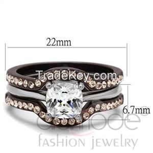 Two Tone Stainless Steel AAA Grade CZ Wedding Ring Sets