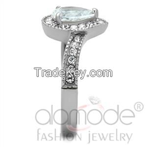 TK1759 Elegant Inverted Tear-Shaped Halo Stainless Steel AAA Grade CZ Engagement Ring