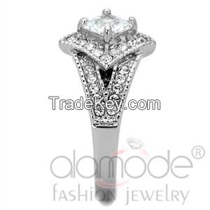 TK1760 Fancy Diamond-Shaped Halo Stainless Steel AAA Grade CZ Engagement Ring