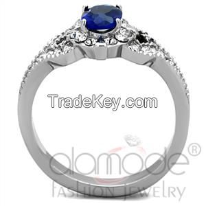 TK1765 Fancy Four-Pronged Claw Set Stainless Steel Synthetic Glass Engagement Ring