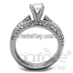 TK1920 Stainless Steel AAA Grade CZ Intricate Wedding Ring Set