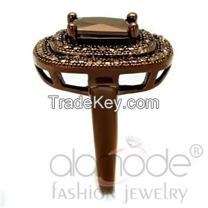 3W1128 Ion Plated AAA Grade CZ Light Coffee Rounded-Square Ring