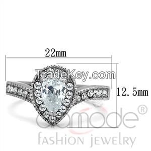 TK1759 Elegant Inverted Tear-Shaped Halo Stainless Steel AAA Grade CZ Engagement Ring