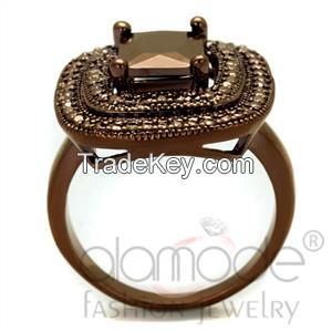 3W1128 Ion Plated AAA Grade CZ Light Coffee Rounded-Square Ring