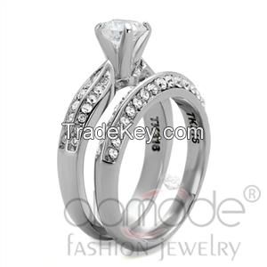 TK1920 Stainless Steel AAA Grade CZ Intricate Wedding Ring Set