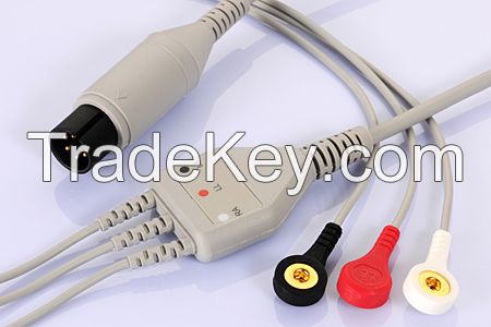 3 leads ECG cable 6pin for general use