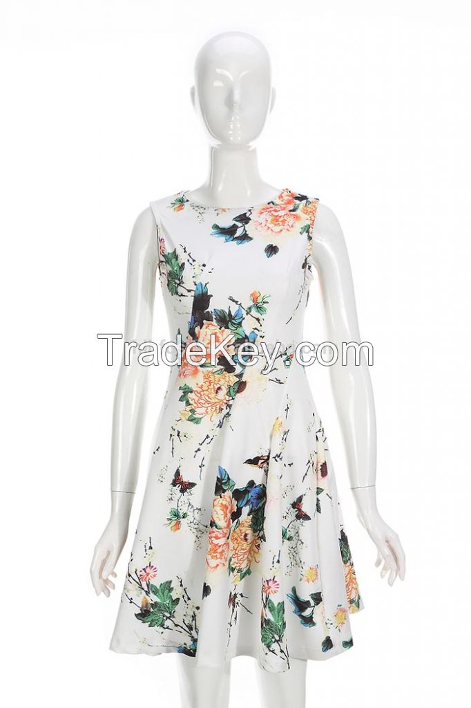 Elegant Chinese style fit and flare dress for lady