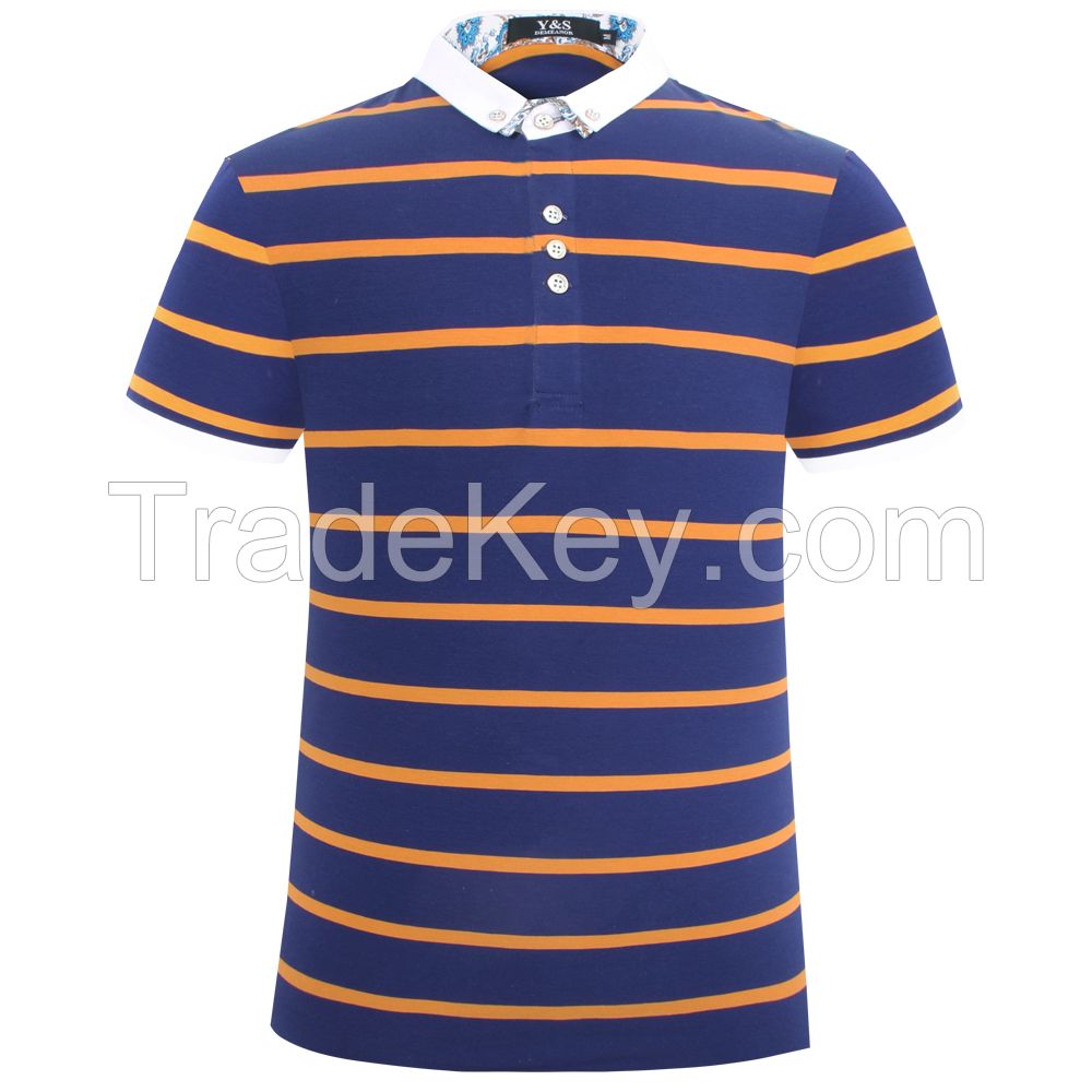 2015 summer new high-grade cotton striped short sleeved T-shirt colla