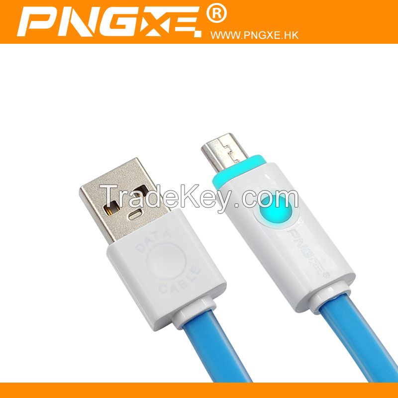 Guangzhou PNGXE 1M Flat design micro usb Charger Cable with LED for Samsung