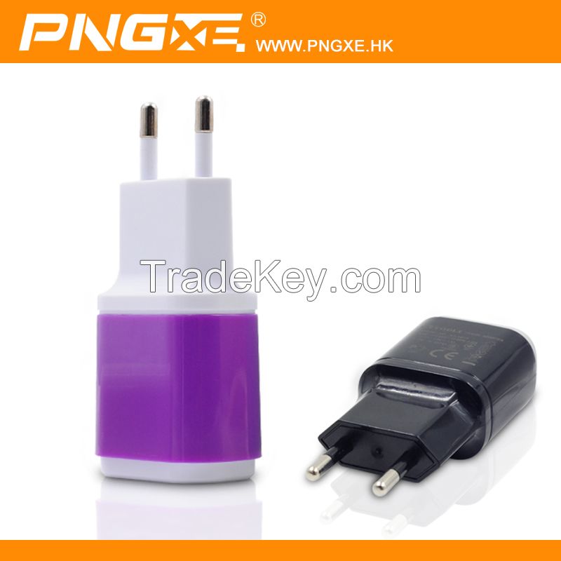 China Manufacturer PNGXE Support 5V/2.1A EU plug dual USB travle wall charger