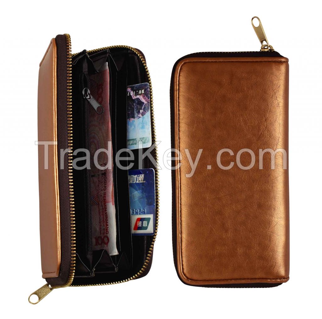 Elegant PU leather women wallet long zippered purse