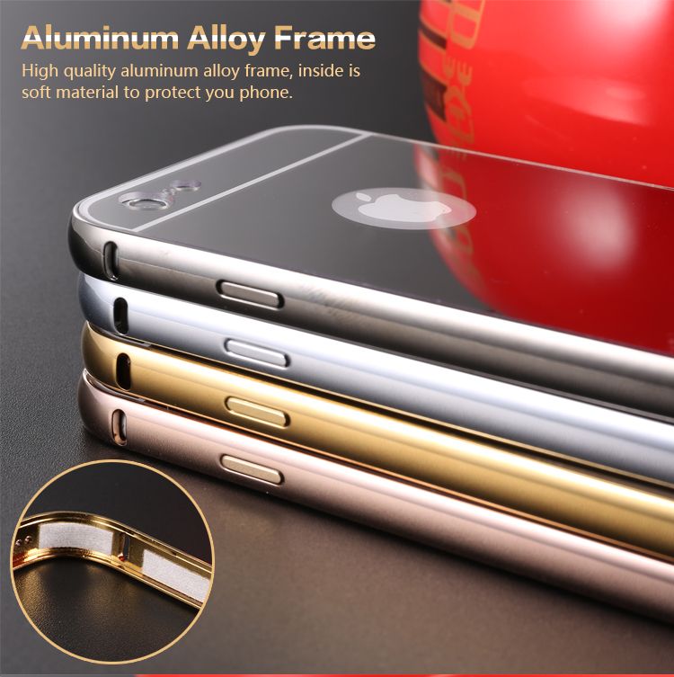 LETSVIEW Apple iPhone 6 &amp; Plus Case,Luxury Air Aluminum Metal Bumper Detachable + Mirror Hard Back Case Two in One Cover Ultra Thin Frame Shell Housing Bags