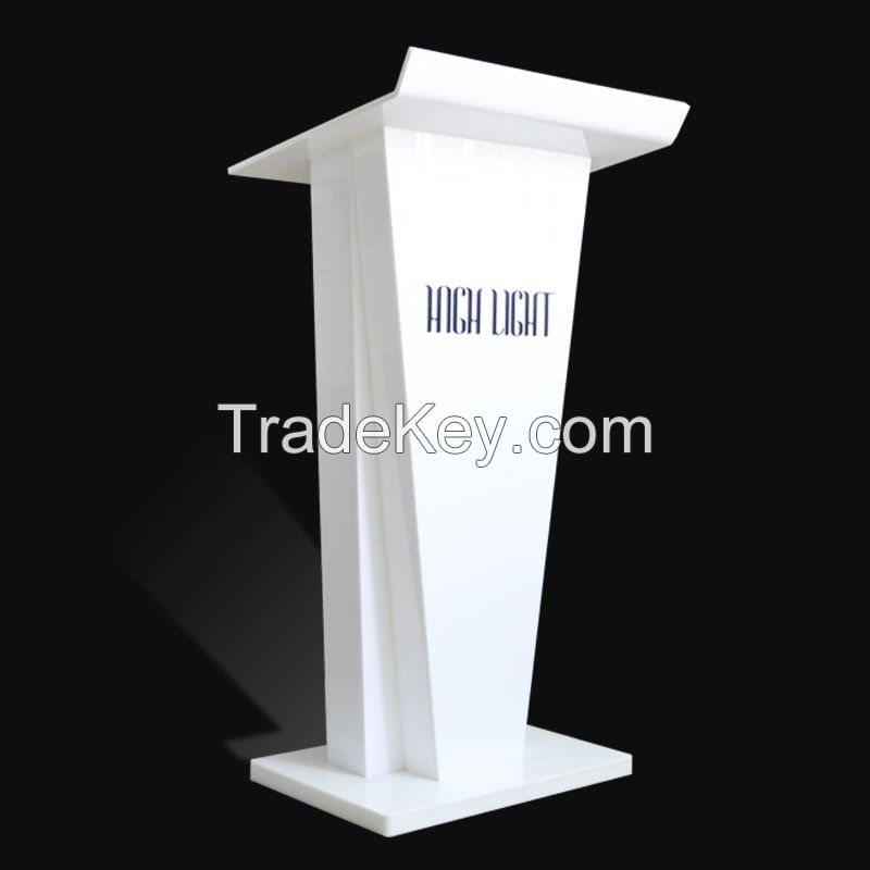 elegant white color acrylic podium, acrylic podium with LED lights