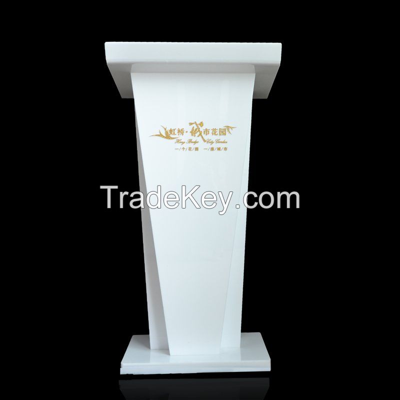 elegant white color acrylic podium, acrylic podium with LED lights