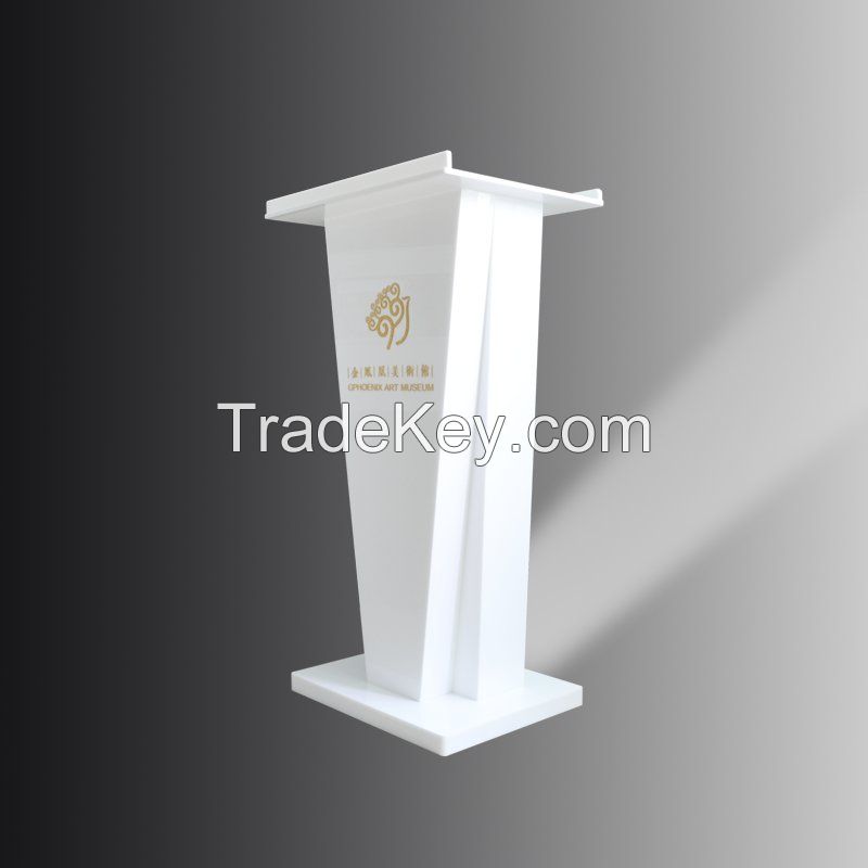 elegant white color acrylic podium, acrylic podium with LED lights