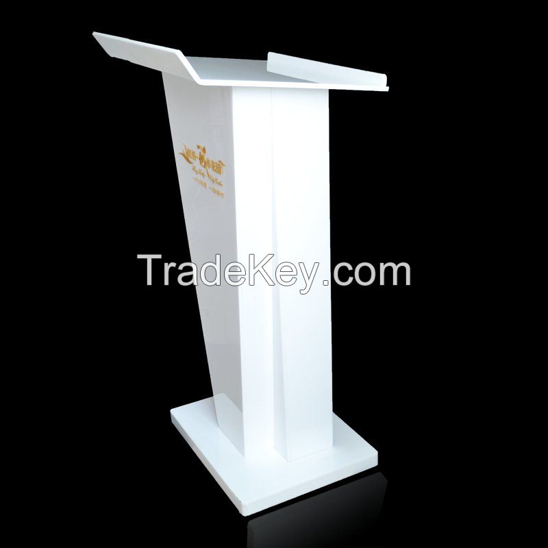 elegant white color acrylic podium, acrylic podium with LED lights