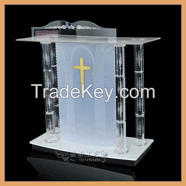 white color acrylic church pulpit, 2015 new organic glass church pulpit