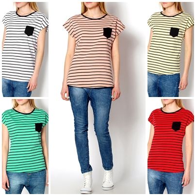 2015 New Women Slim Fashion Striped Colour Trendy Stylish T-shirt Girls Top B4017