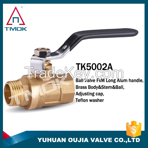 TMOK DN15 medium pressure female NPT thread full port forged brass ball valve steel lever handle PTFE sealing CE ISO approved China dirct factory