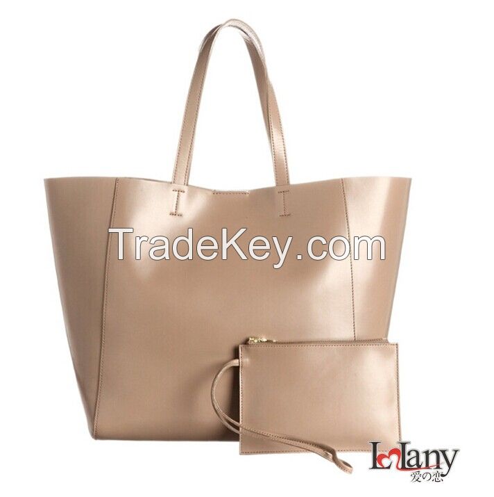 Trendy designed genuine leather women handbag with removable outside pocket