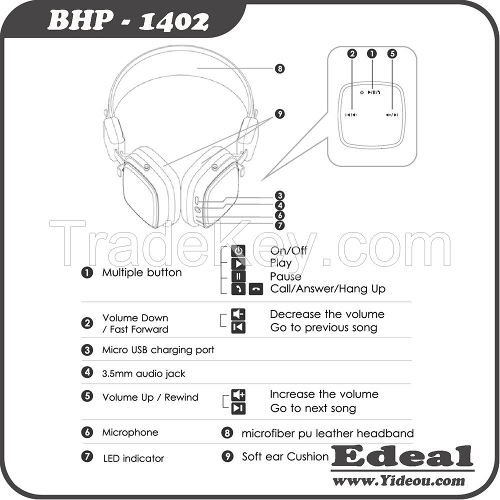 new products V3.0 BT version portable stereo headphone with microphone LED indicator