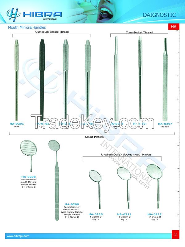 Scalars, Tweezers, Dental Mirrors and Mirror Handles