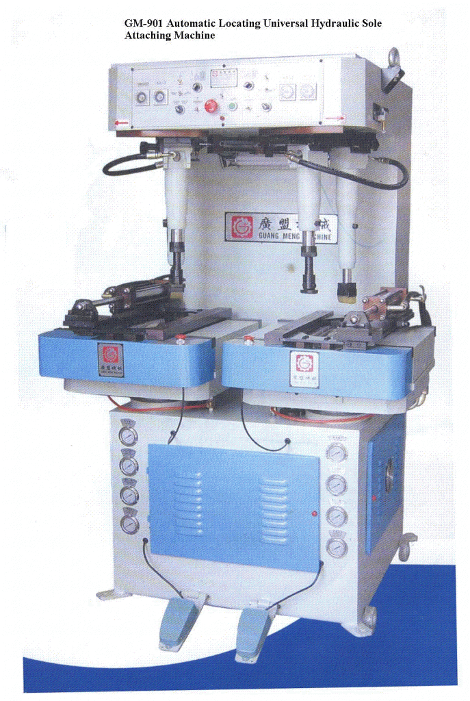 Universal hydraulic sole press machine with automatic positioning