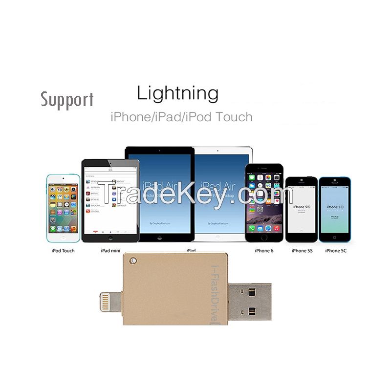 8G 16G 32G 64G Telescopic Gold i-Flash Drive HD USB 8-PinÂ DiskÂ Memory Stick Adapter for iPhone iPad iPod