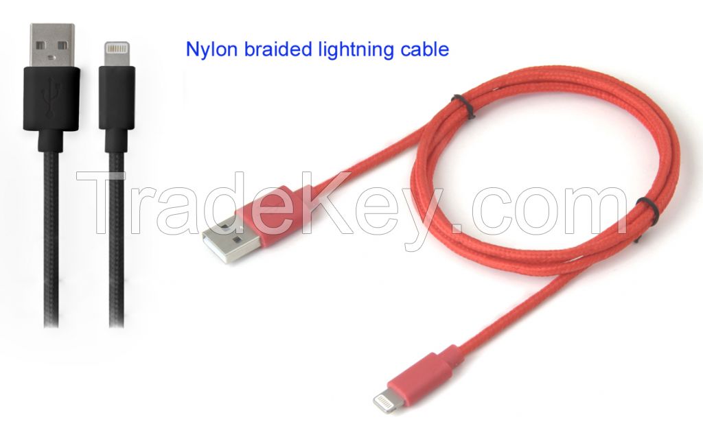 Nylon Braided MFi Lightning Cable in Black and Orange Color