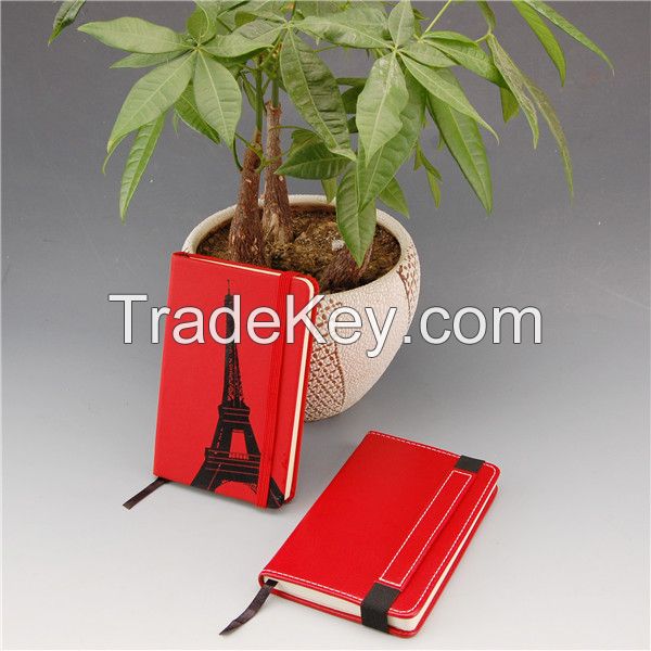 Fashional A6 red Pu leather hardcover custom notebook