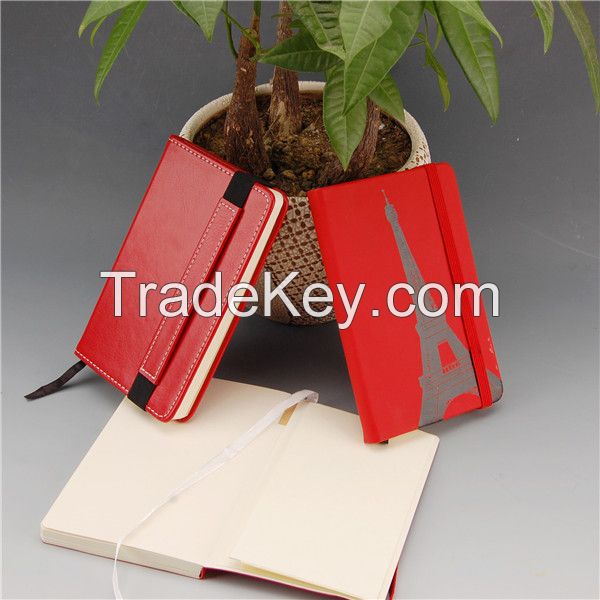 Fashional A6 red Pu leather hardcover custom notebook