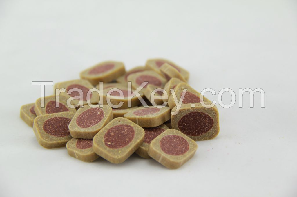 dog treat pieces shaped bull eyes