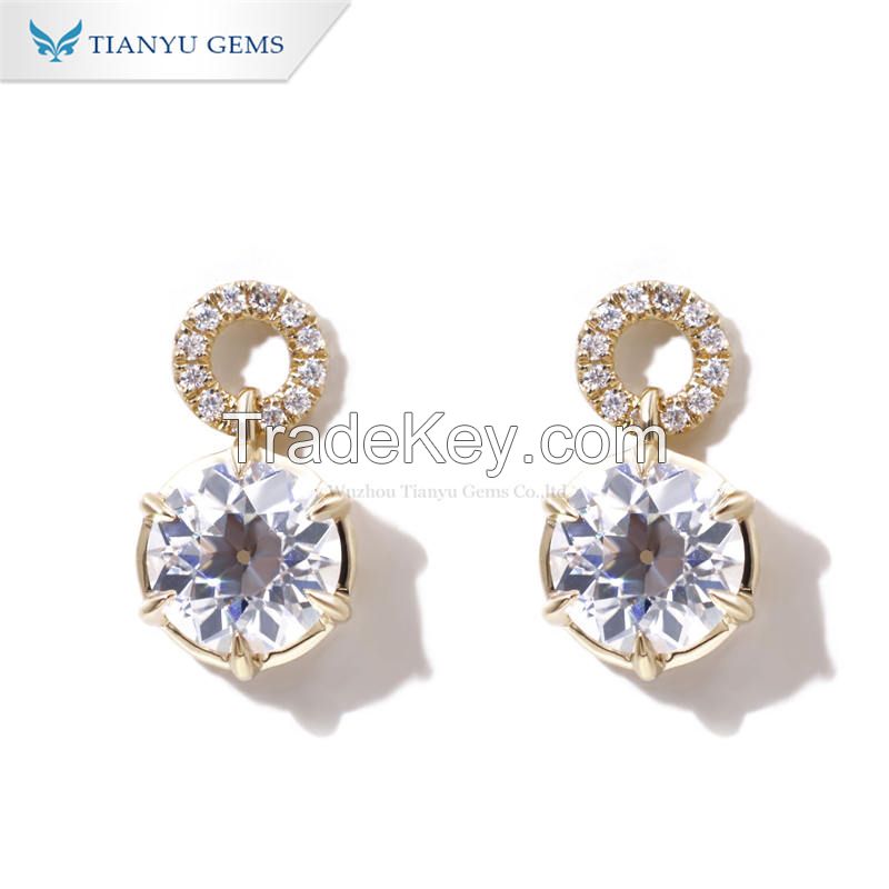 Tianyu Gems Pure Yellow Gold Classic Design Round OEC Cut Moissanite Diamond beautiful Stud Earrings