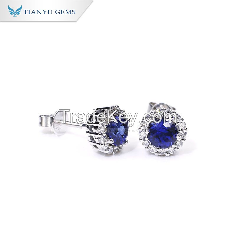 Tianyu gems 14k/18k lab grown sapphire melee moissanite white gold stud earrings