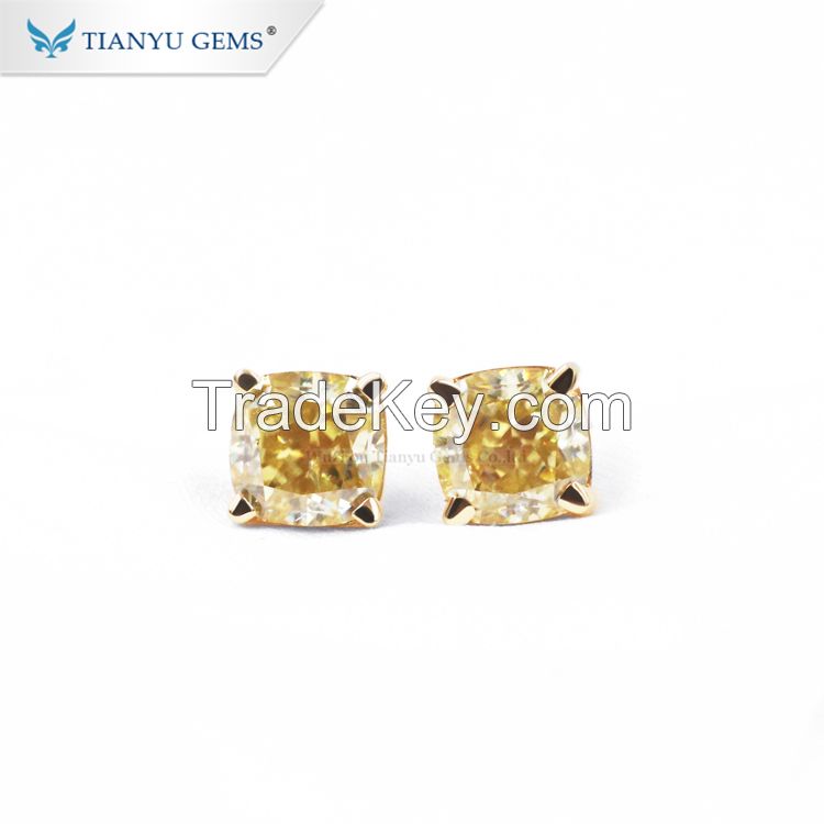 Tianyu Gems Custom 18K gold earrings vivid yellow cushion cut moissanite jewelry earrings