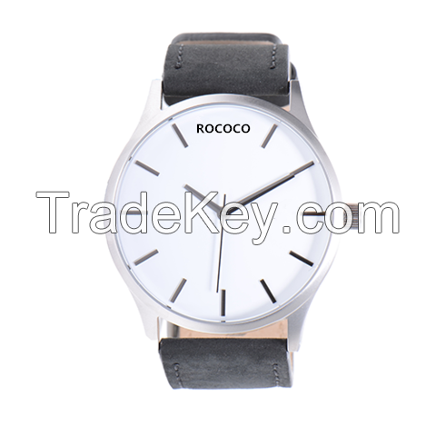 Custom logo brand sports watch with Genuine Leather straps , ROCOCO Wat