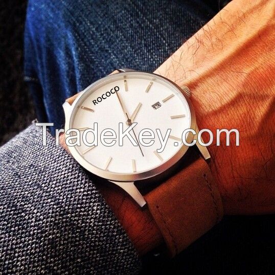 Custom logo brand sports watch with Genuine Leather straps , ROCOCO Wat