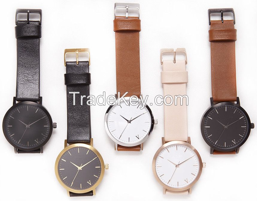 Latest high quality quartz leather watches stainless steel watches wit