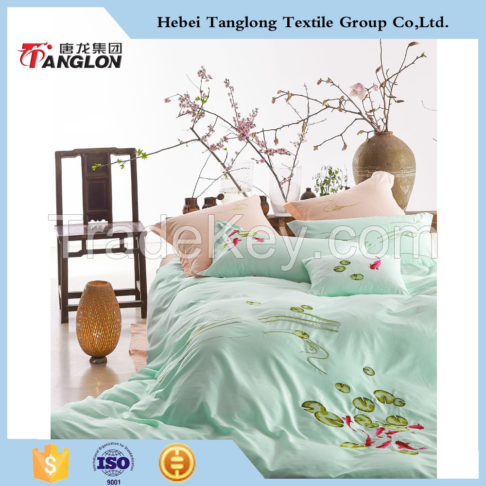 Plain cotton embroidery 4pcs bedding set