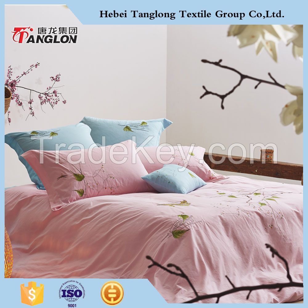 orchid designed Plain cotton embroidery 4pcs bedding set