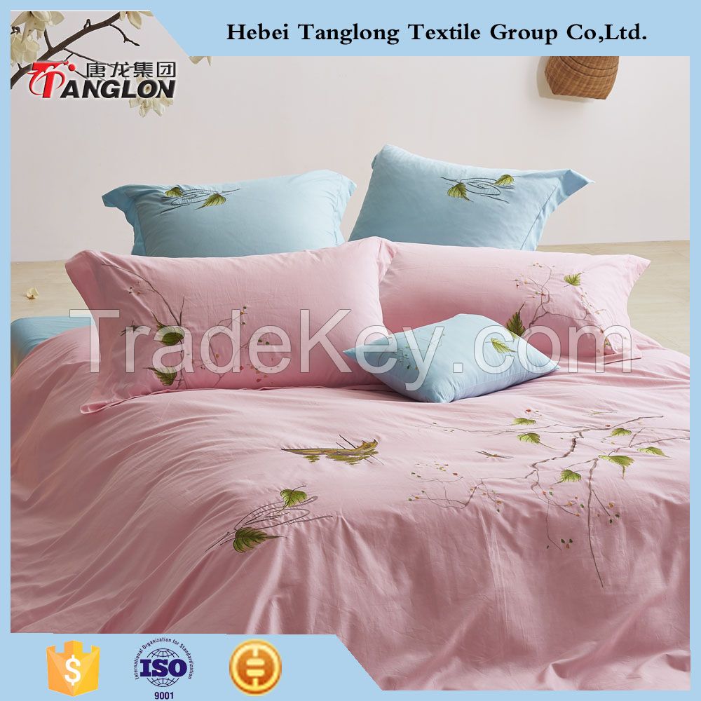 orchid designed Plain cotton embroidery 4pcs bedding set