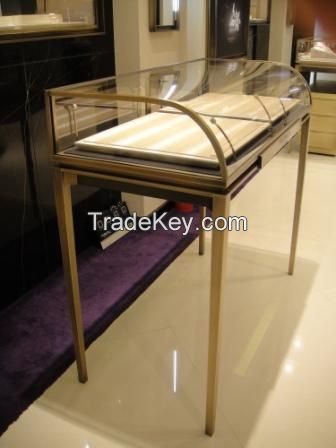 high class jewelry showcase display counter, cabinet, curved case showcase