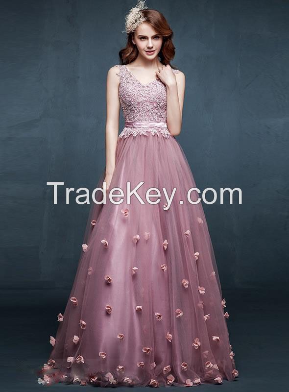 Hot sale Tulle Applique V-neck Evening Dress