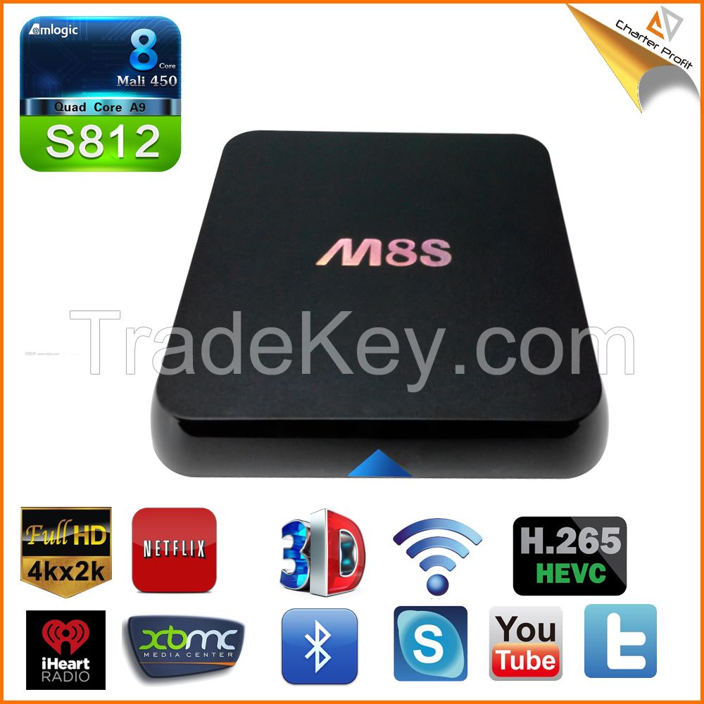 M8S OTT TVBox with AMLOGIC S812, 2.4G and 5G wifi, 3D 4k H.265 VEDIO Android Smart set top box, 2015 HOT SALES