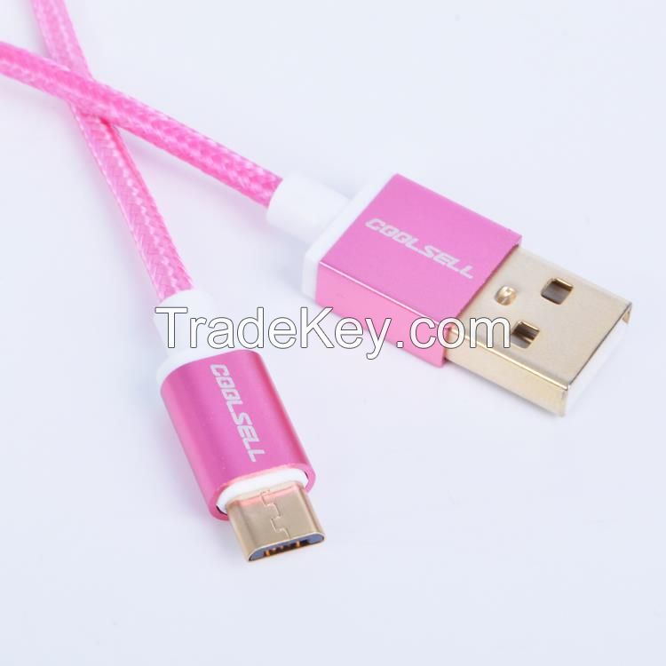 Fabric braided USB cable with Aluminum Alloy Shell for mobile phone