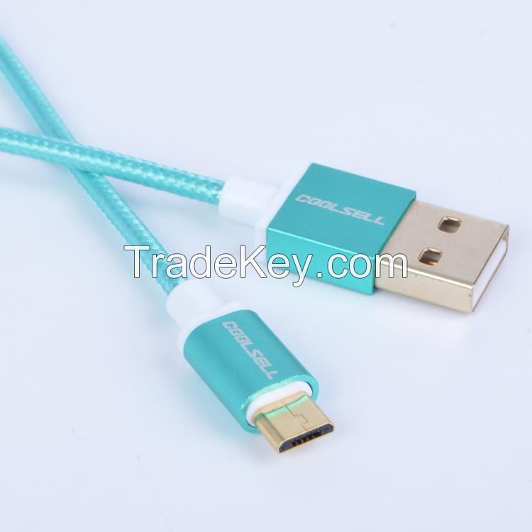 Fabric braided USB cable with Aluminum Alloy Shell for mobile phone